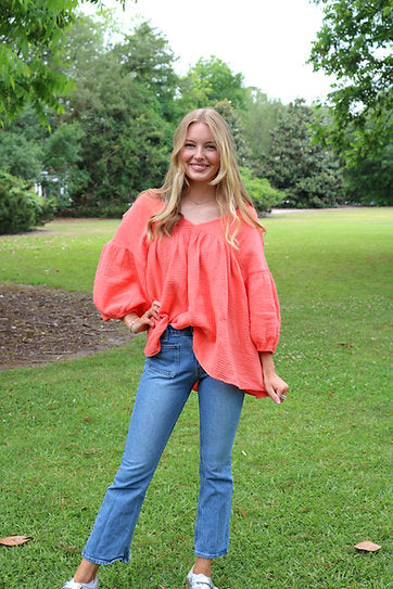 V-Neck Tangerine Top - Meadow Hayes